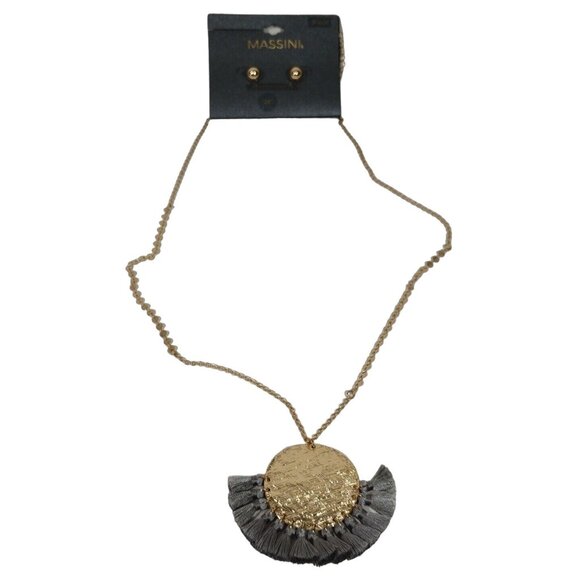 Massini Jewelry - Massini 2 PC Set Gold Tone Gray Tassels Necklace And Stud Earrings Jewelry 28"